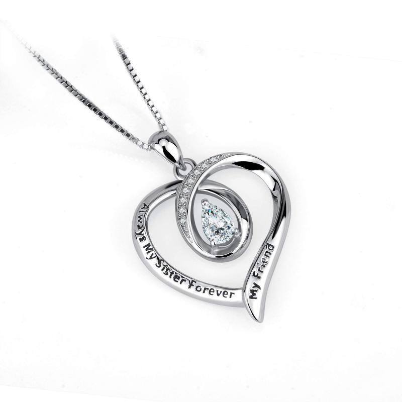 Sterling Silver Cubic Zirconia Heart Pendant Necklace with Box Chain-3