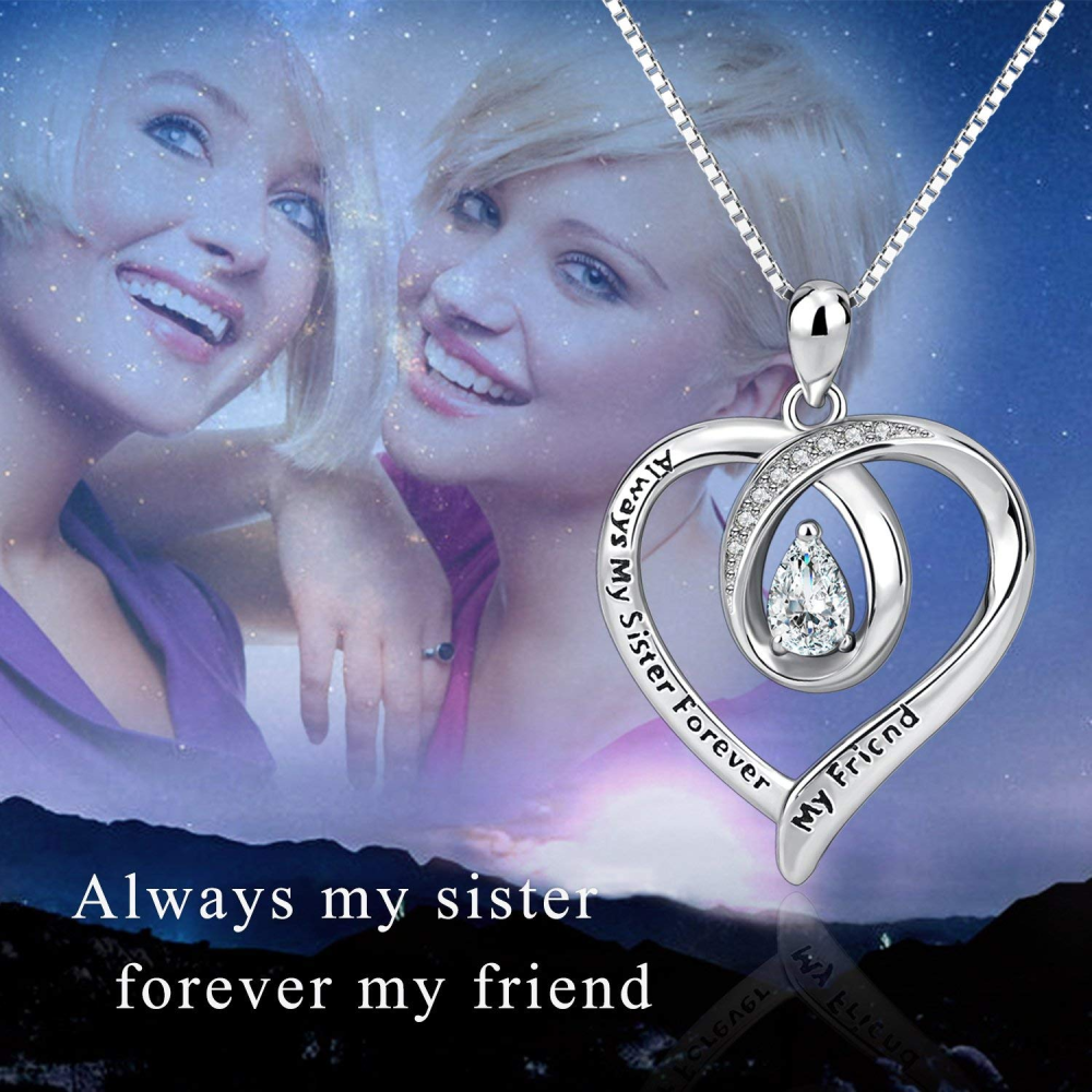 Collana con ciondolo a cuore in argento sterling con zirconia cubica e catena a cassetta-4