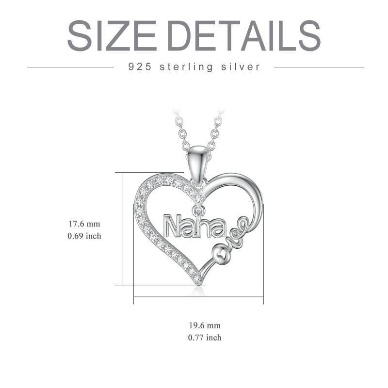 Collier pendentif coeur en argent sterling et oxyde de zirconium gravé Love Nana-5