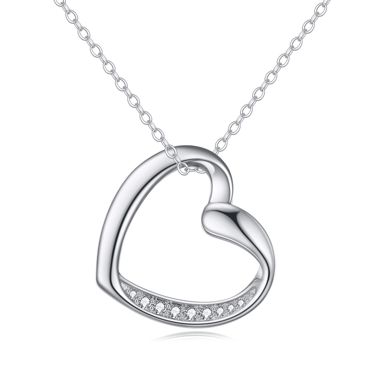 Sterling Silver Cubic Zirconia Heart Pendant Necklace-1