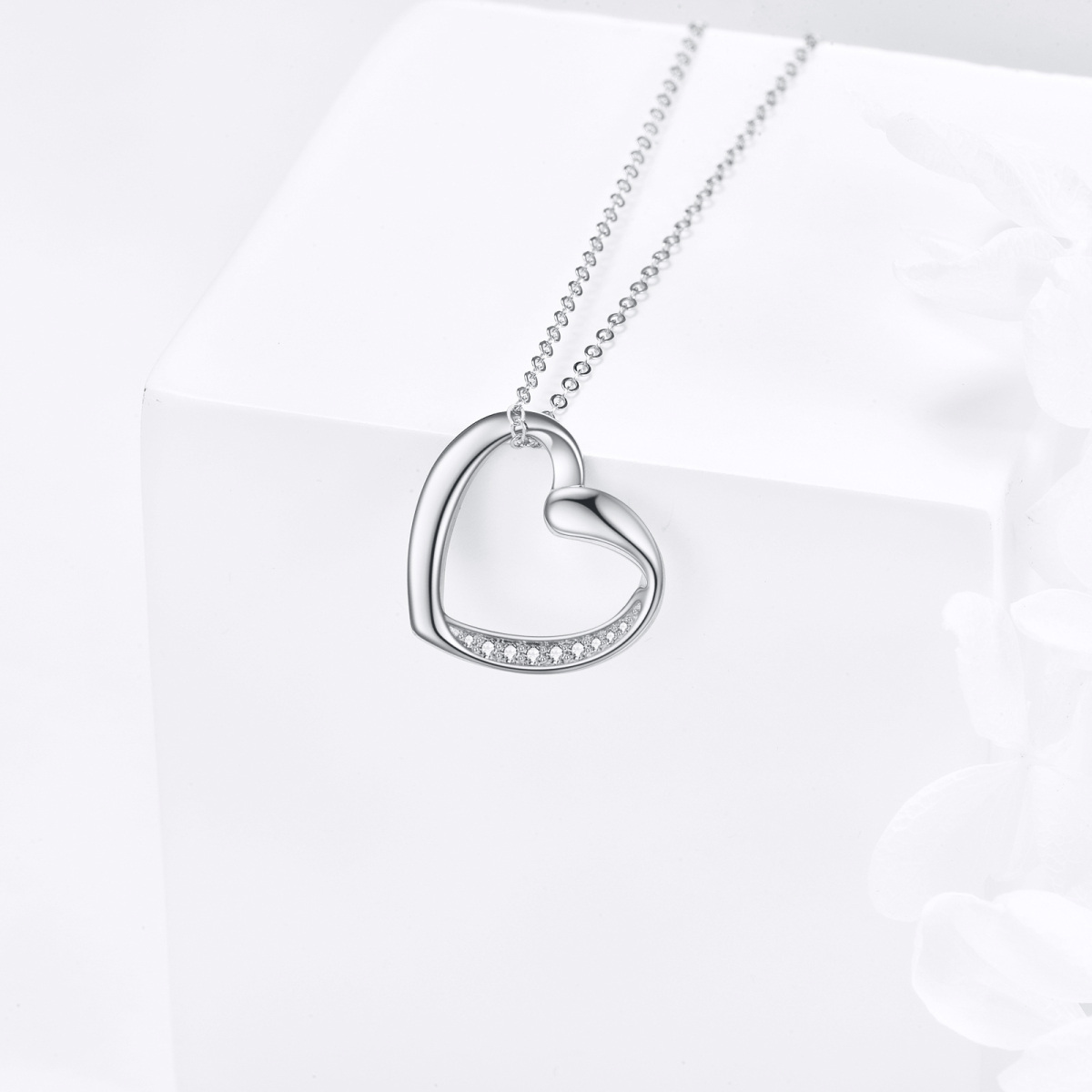 Sterling Silver Cubic Zirconia Heart Pendant Necklace-3