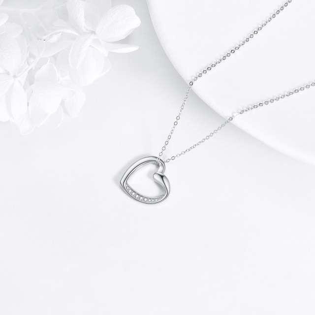 Sterling Silver Cubic Zirconia Heart Pendant Necklace-4