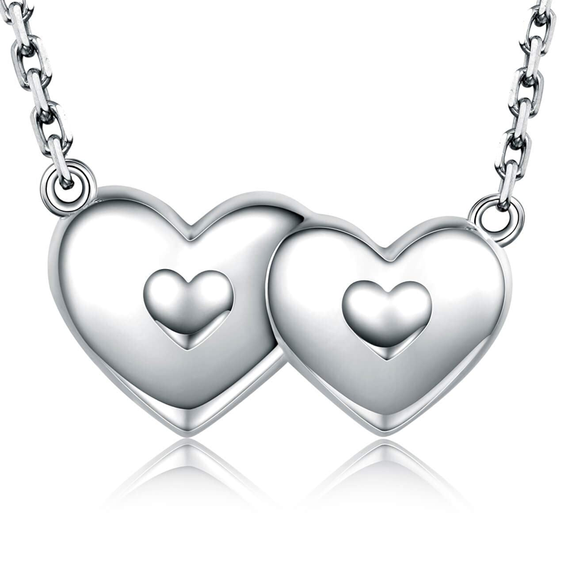 Sterling Silver Heart With Heart Pendant Necklace-1