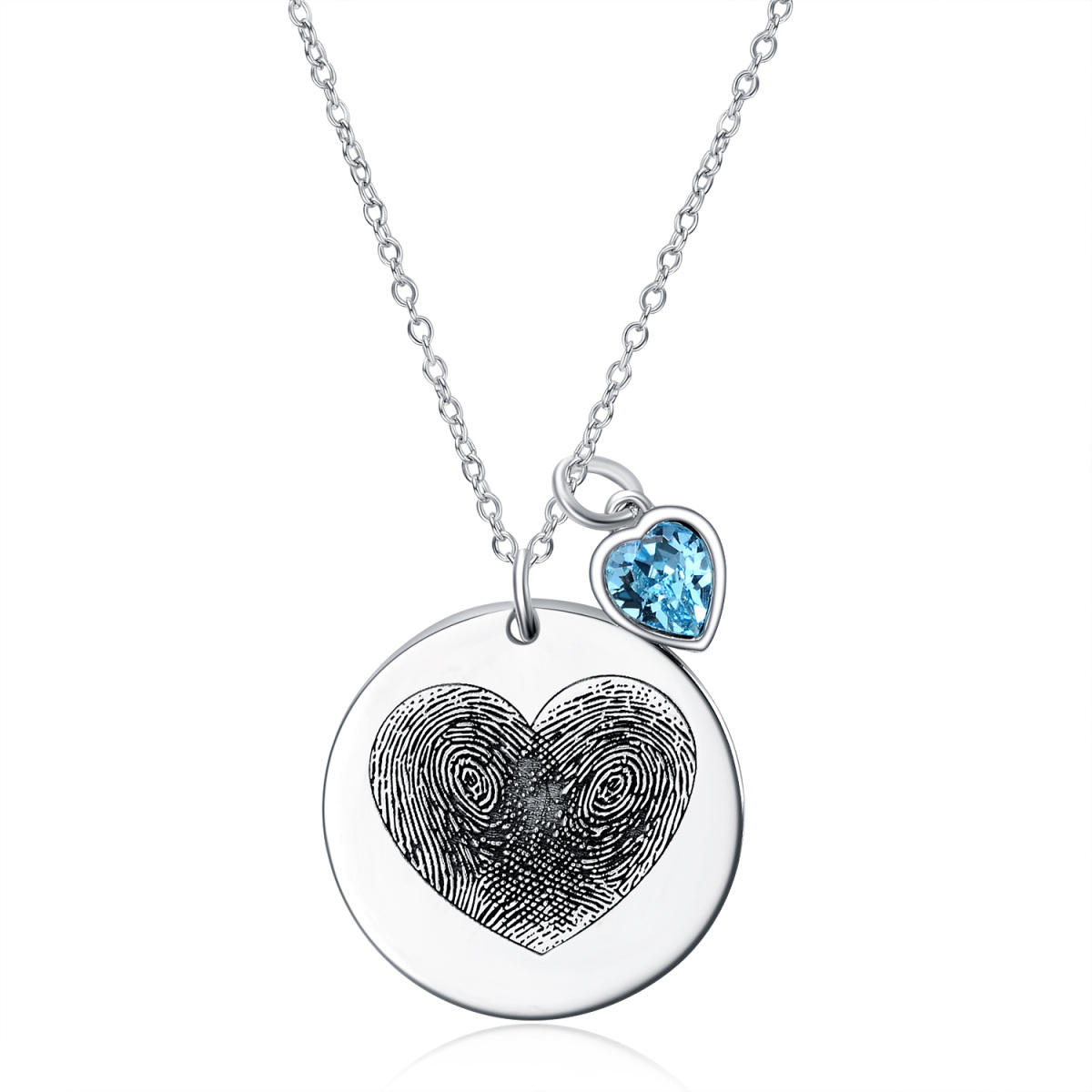 Sterling Silver Cubic Zirconia Heart Pendant Necklace with Engraved Word-1