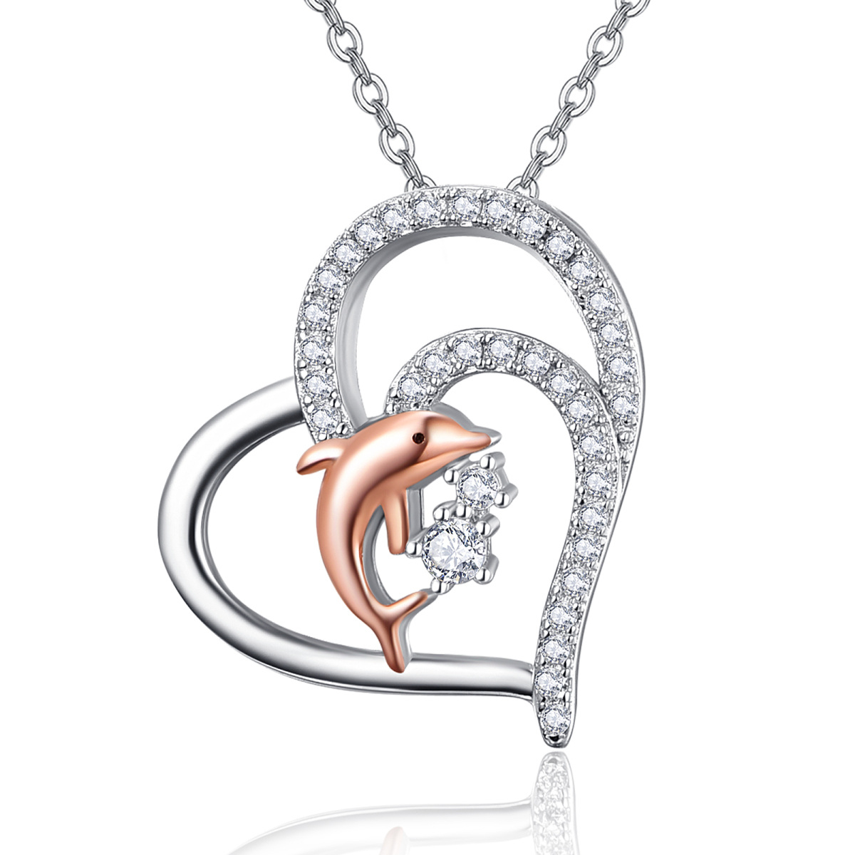 Sterling Silber Cubic Zirkonia Herz-Anhänger Halskette-1