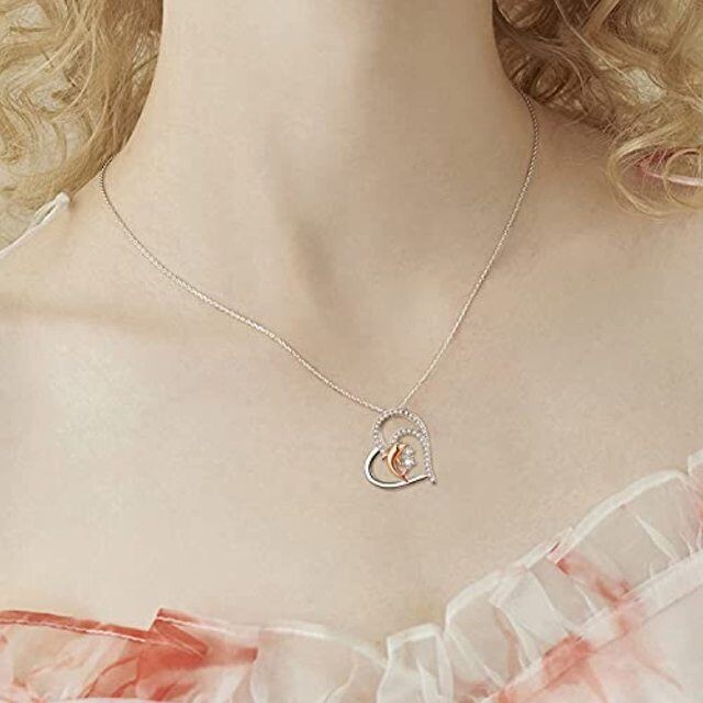 Collar de plata de ley con colgante de corazón de circonita cúbica-2