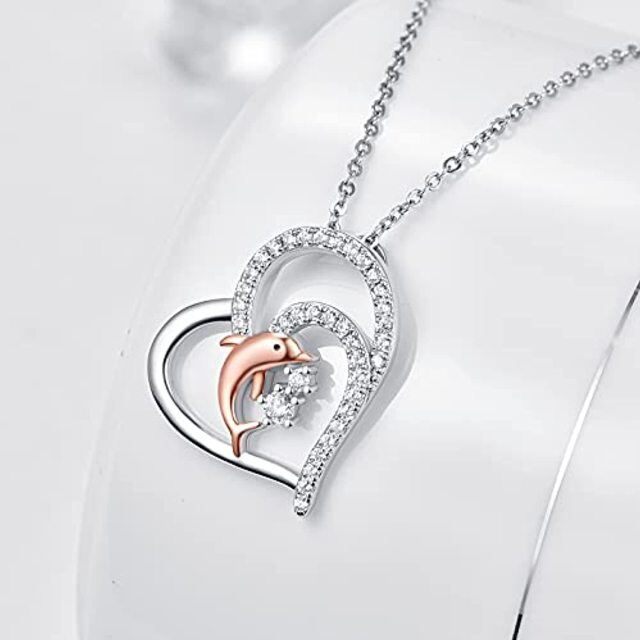 Sterling Silver Cubic Zirconia Heart Pendant Necklace-4