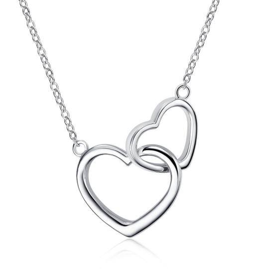 Sterling zilveren hart met hart hanger ketting voor dames