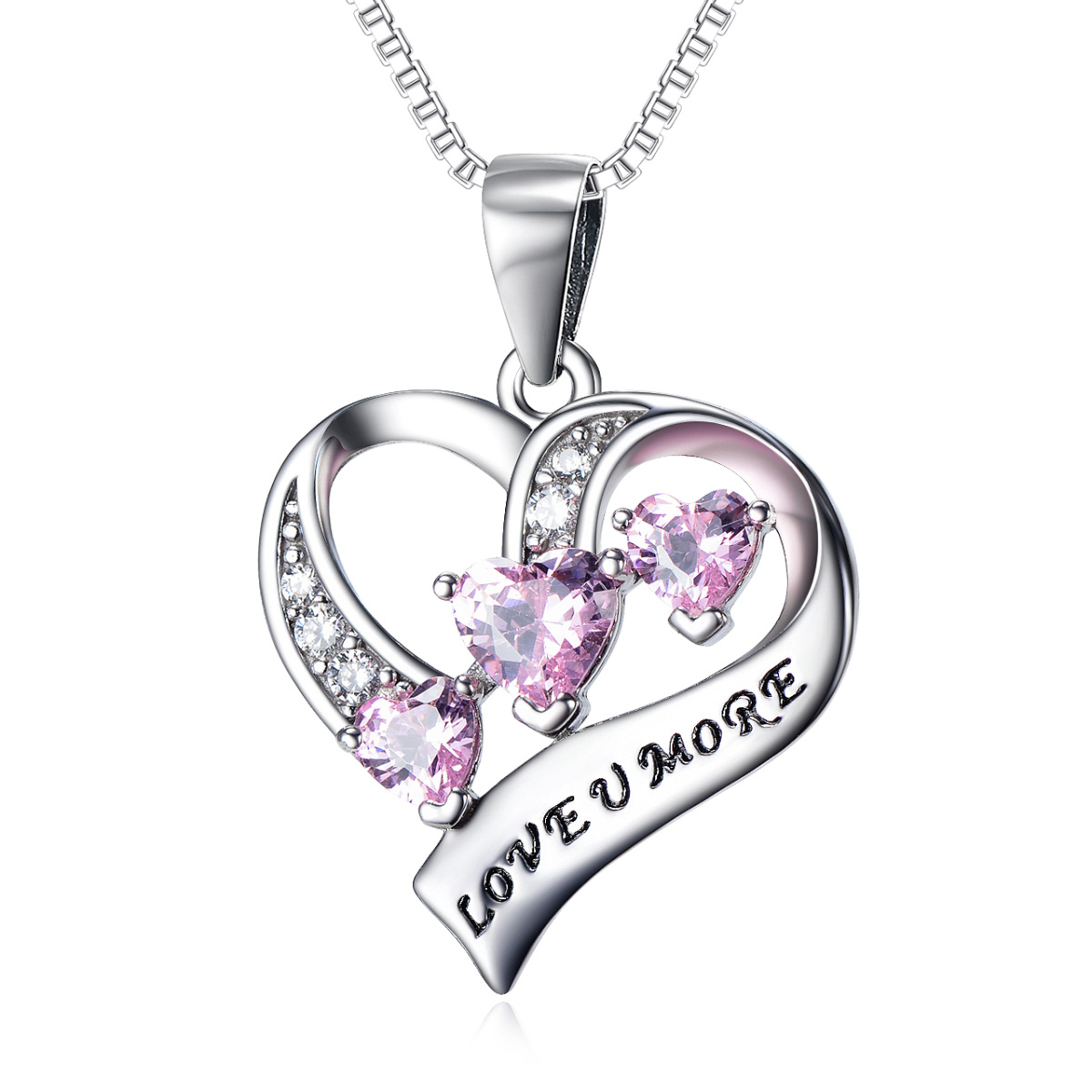 Collana con ciondolo a forma di cuore in argento sterling con zirconia cubica e parola incisa-1