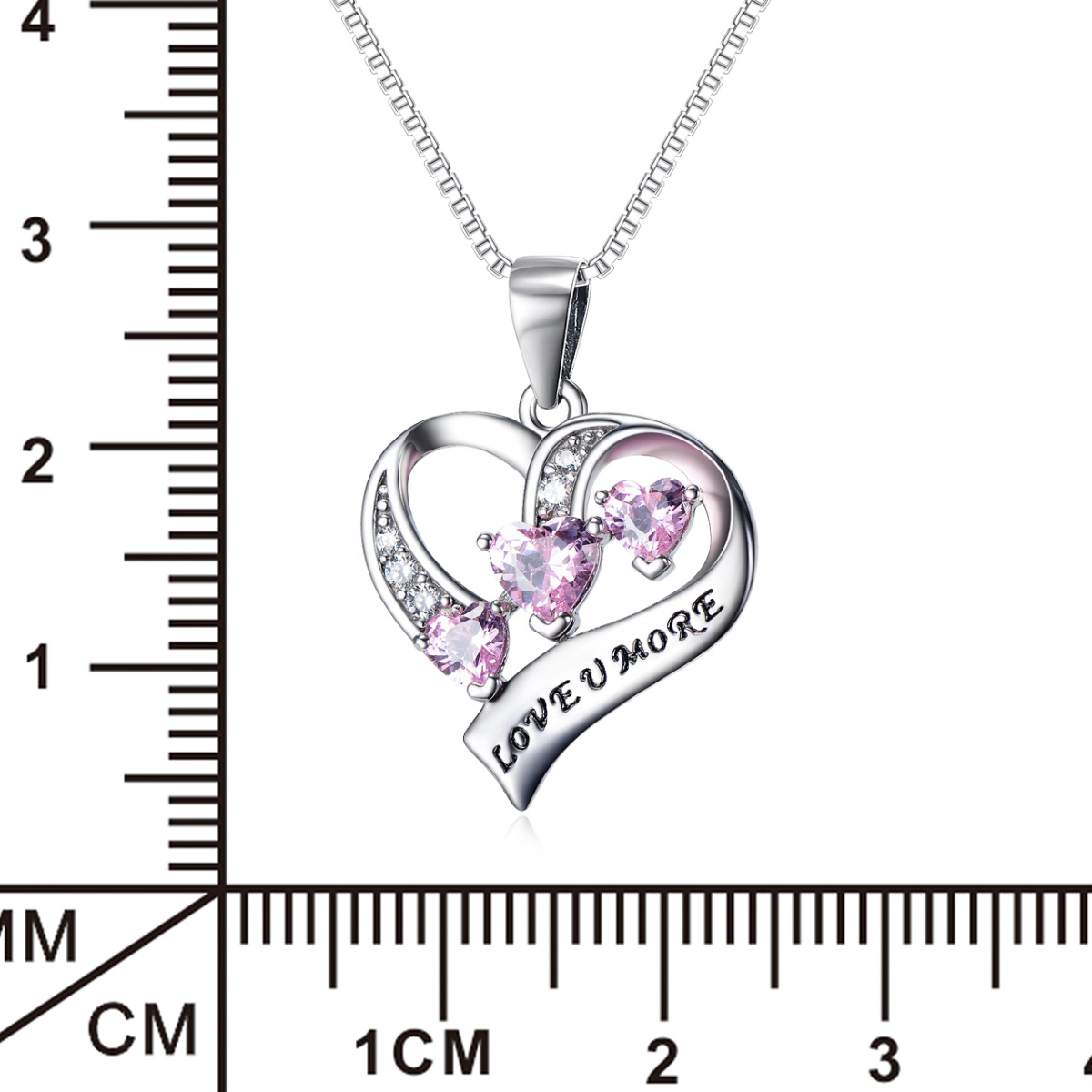 Collana con ciondolo a forma di cuore in argento sterling con zirconia cubica e parola incisa-7