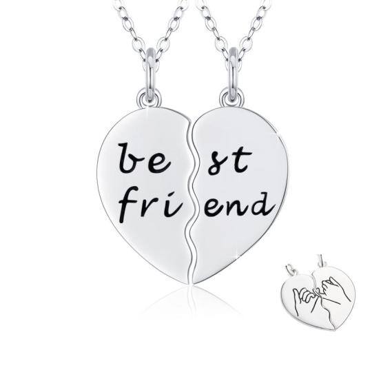 Sterling Silver Heart Pendant Necklace with Engraved Word