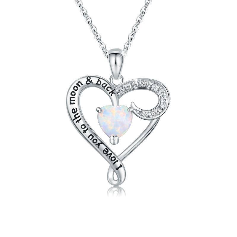 Sterling Silver Heart Opal With Zircon Pendant Necklace For Women-1