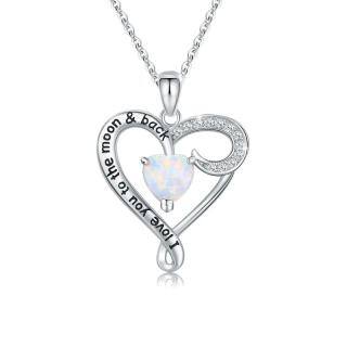 Sterling Silver Heart Opal With Zircon Pendant Necklace For Women-49