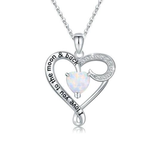 Collana da donna con ciondolo in argento sterling con opale a cuore e zirconi