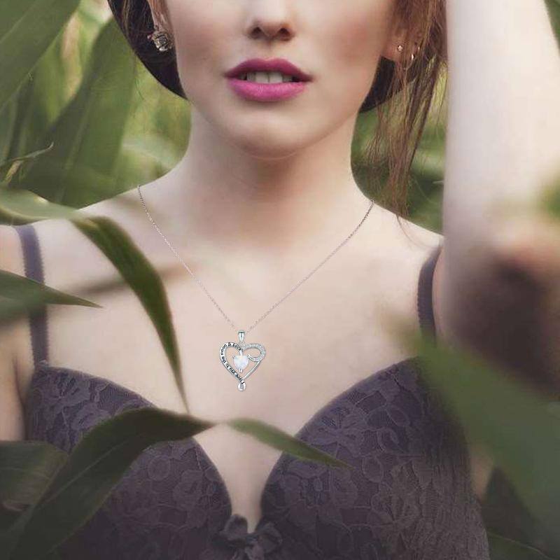 Sterling Silver Heart Opal With Zircon Pendant Necklace For Women-2