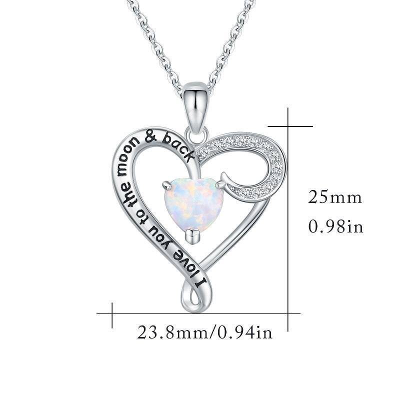 Sterling Silver Heart Opal With Zircon Pendant Necklace For Women-3