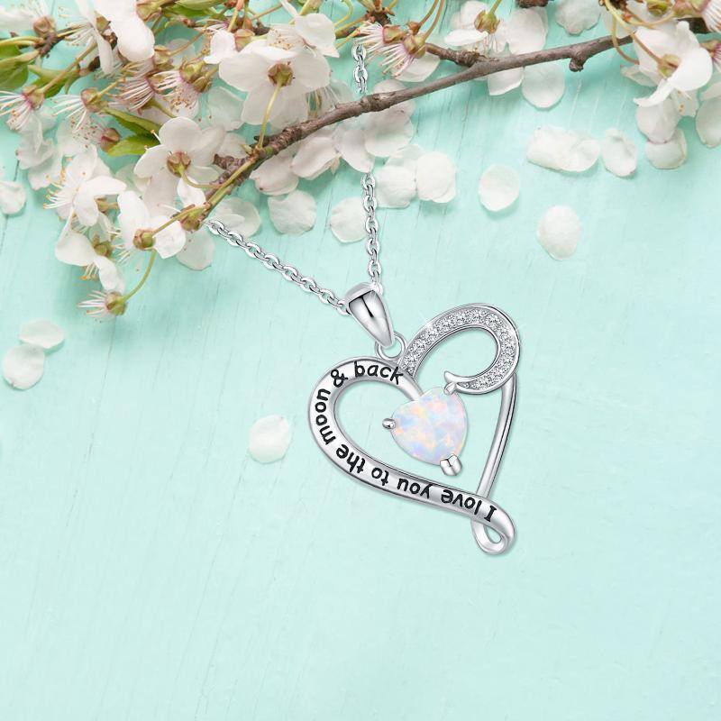 Sterling Silver Heart Opal With Zircon Pendant Necklace For Women-4