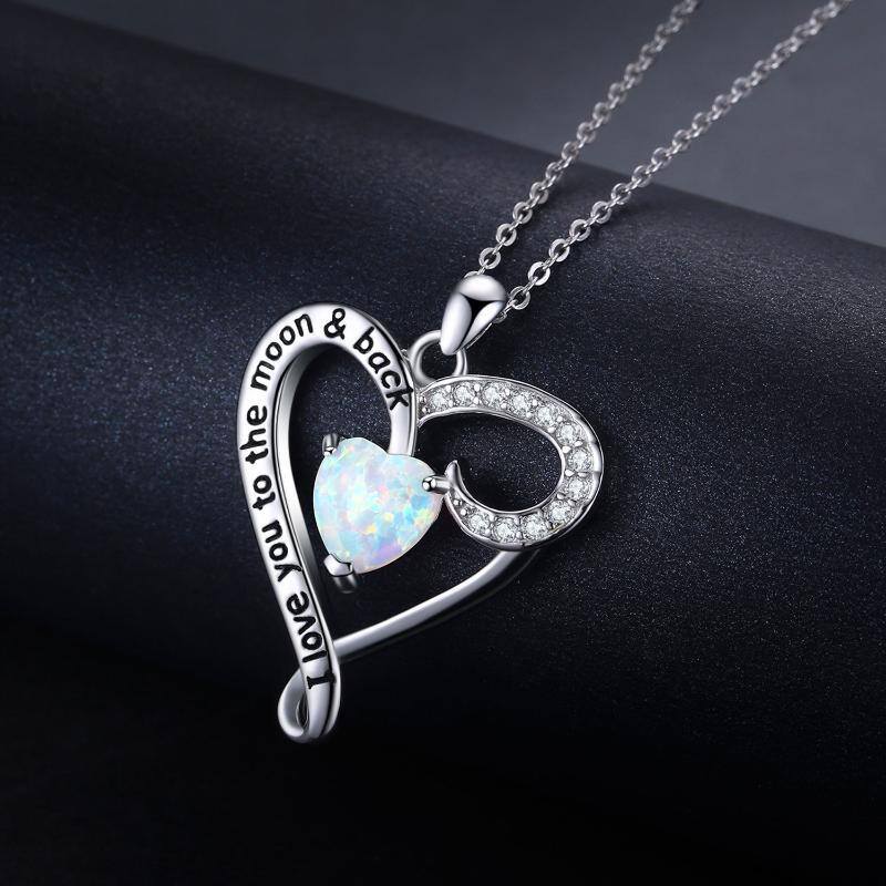 Sterling Silver Heart Opal With Zircon Pendant Necklace For Women-5