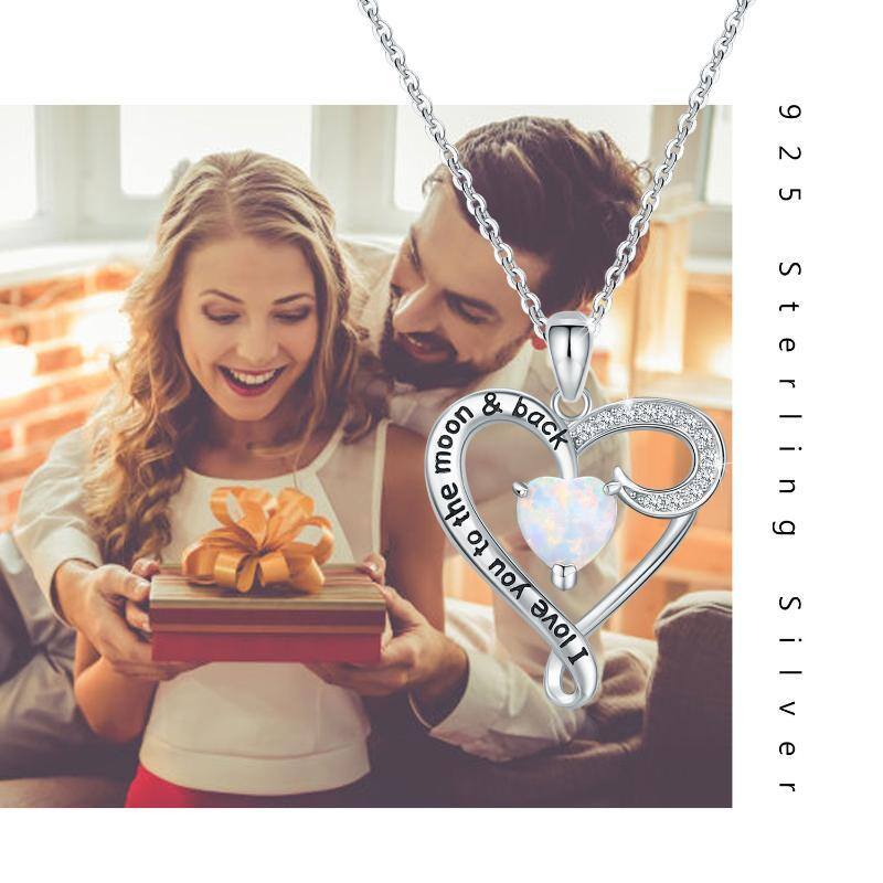 Sterling Silver Heart Opal With Zircon Pendant Necklace For Women-6
