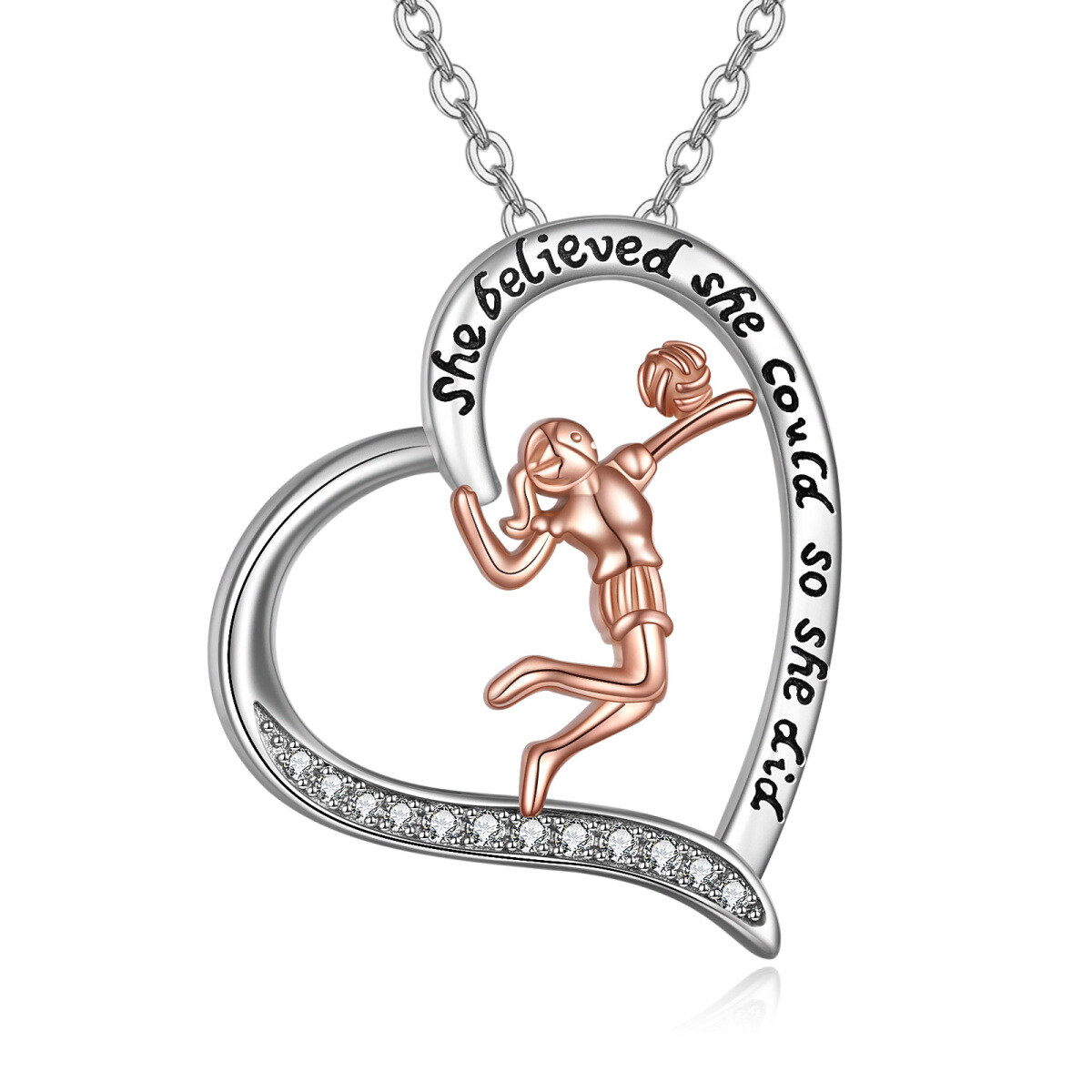 Halskette mit Herzanhänger aus Sterlingsilber mit Zirkonia „She Believe She Could So She Did“-1