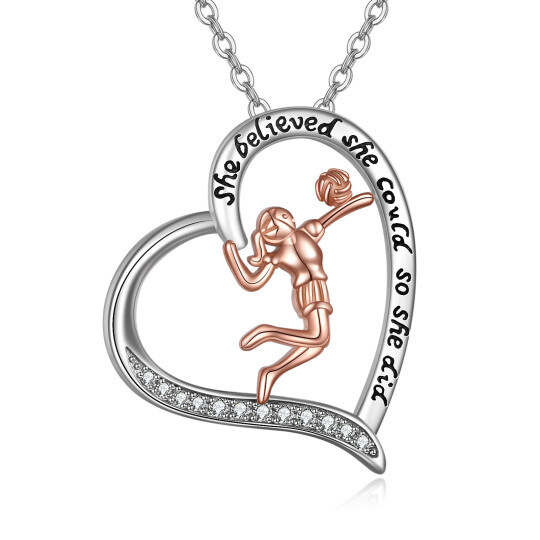 Halskette mit Herzanhänger aus Sterlingsilber mit Zirkonia „She Believe She Could So She Did“