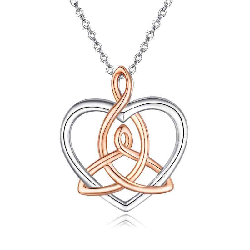 Sterling Silver Two-tone Celtic Knot & Heart Pendant Necklace-1