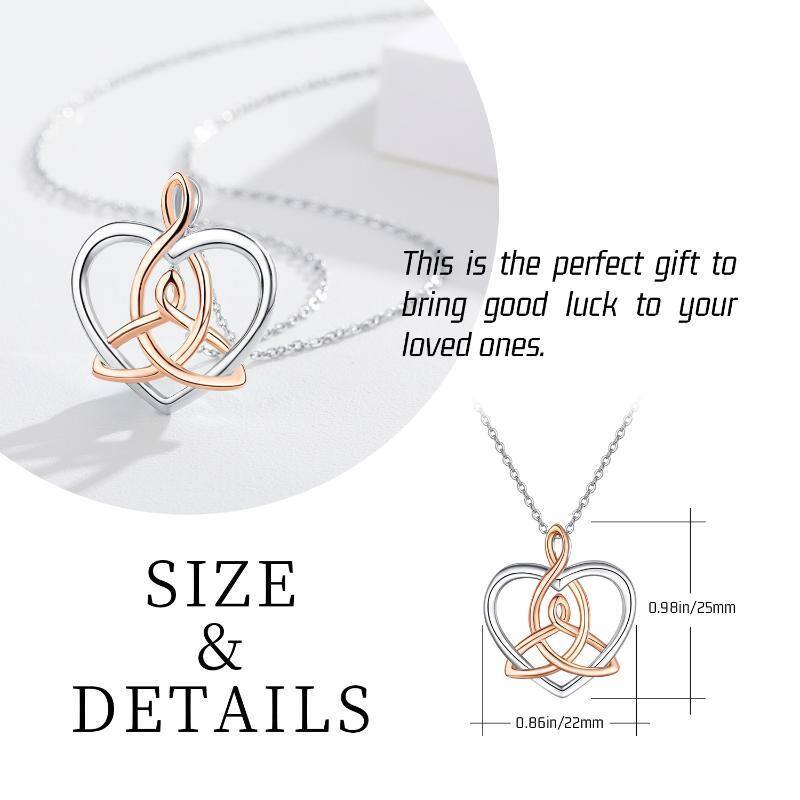 Sterling Silver Two-tone Celtic Knot & Heart Pendant Necklace-7