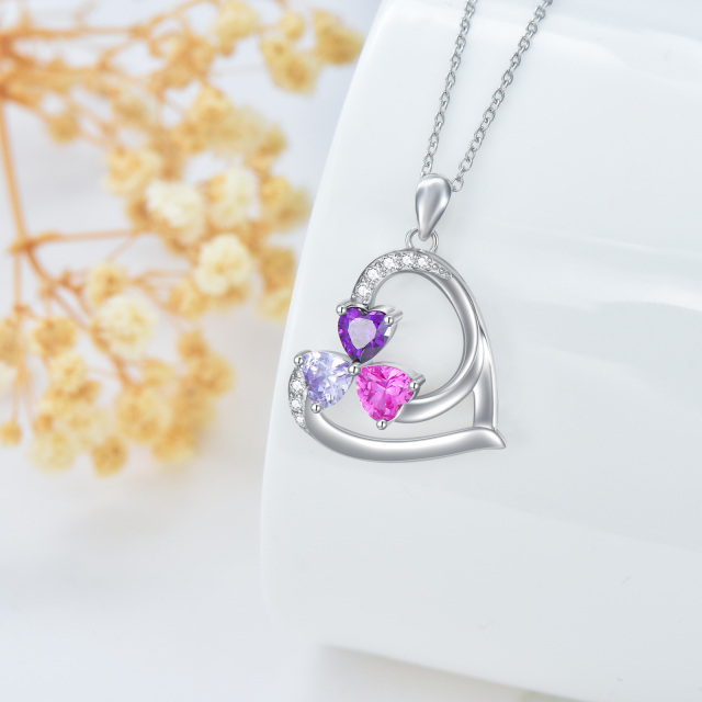 Sterling Silver Heart Pendant & Personalized Engraving & Birthday Stone Necklace-2