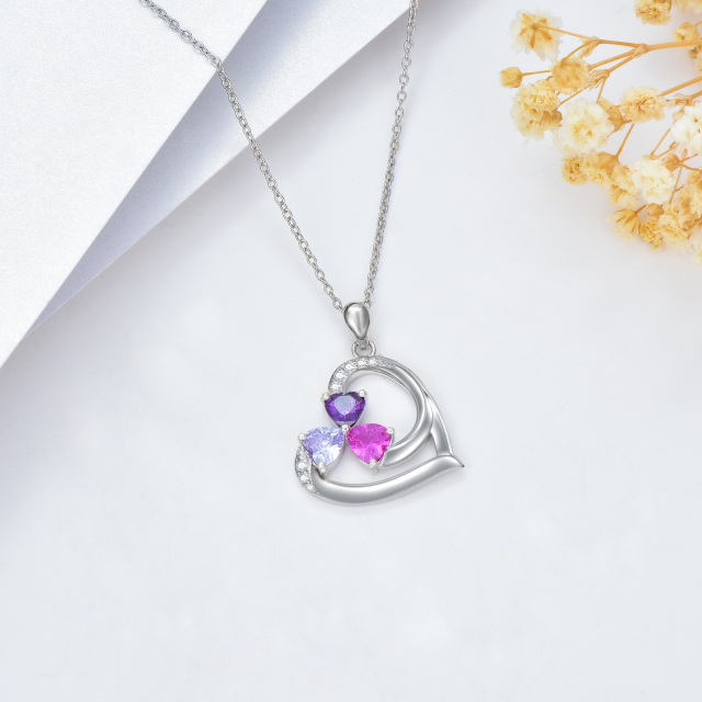 Sterling Silver Heart Pendant & Personalized Engraving & Birthday Stone Necklace-3