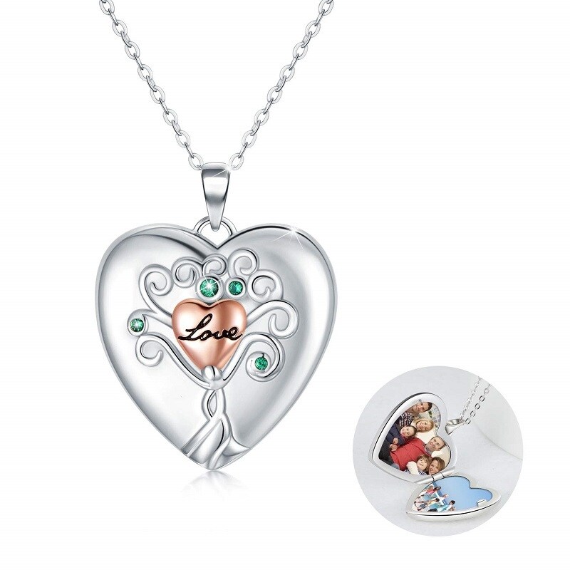 Colgante de Plata de Ley Corazón Personalizado Foto Locket Collar-1