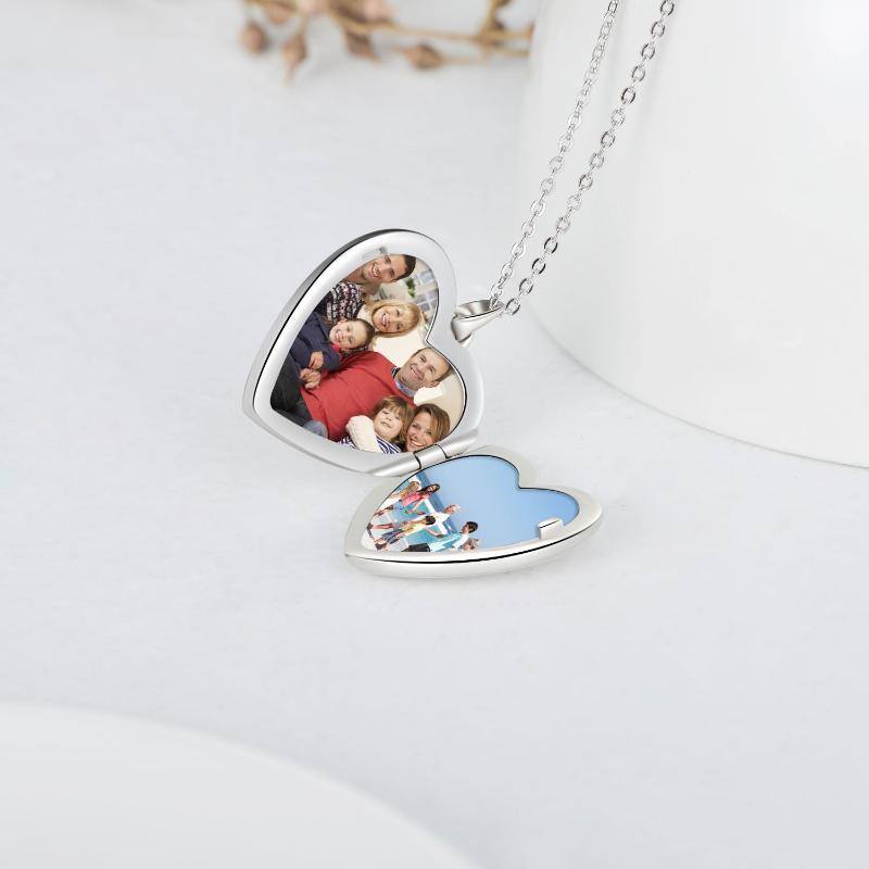 Colgante de Plata de Ley Corazón Personalizado Foto Locket Collar-3