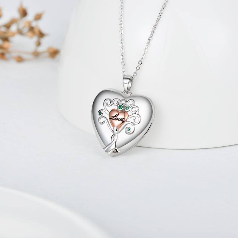 Colgante de Plata de Ley Corazón Personalizado Foto Locket Collar-4