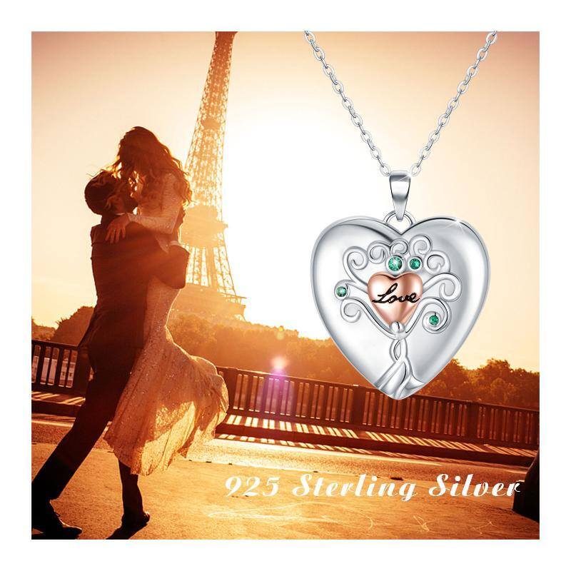 Colgante de Plata de Ley Corazón Personalizado Foto Locket Collar-9