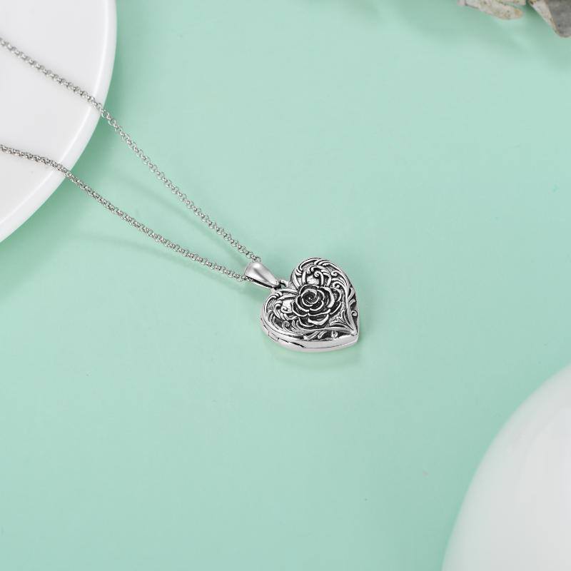 Collier en argent sterling avec pendentif en forme de coeur et rose. gravure personnalisée et médaillon avec photo-5