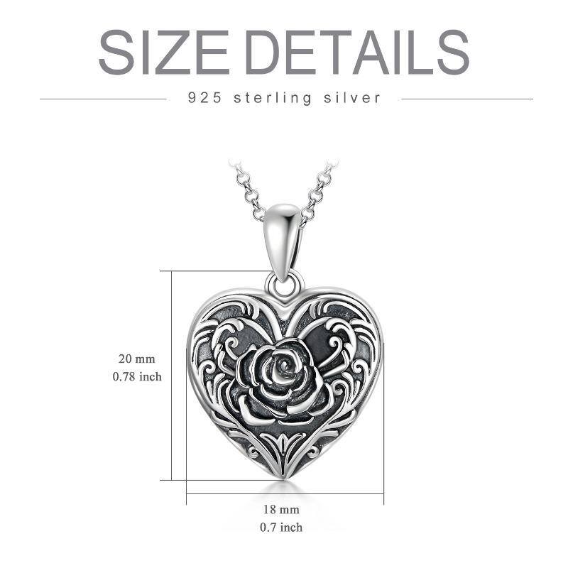 Collar personalizado con foto grabada en forma de corazón y rosa en plata de ley para mujeres y hombres-6