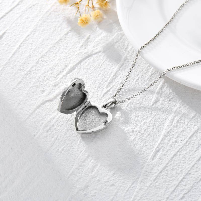 Collar personalizado con foto grabada en forma de corazón y rosa en plata de ley para mujeres y hombres-7