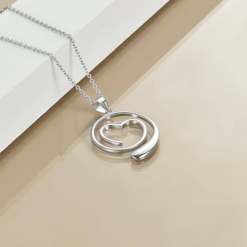 Sterling Silver Heart Pendant Wedding Ring Keeper Necklace-3