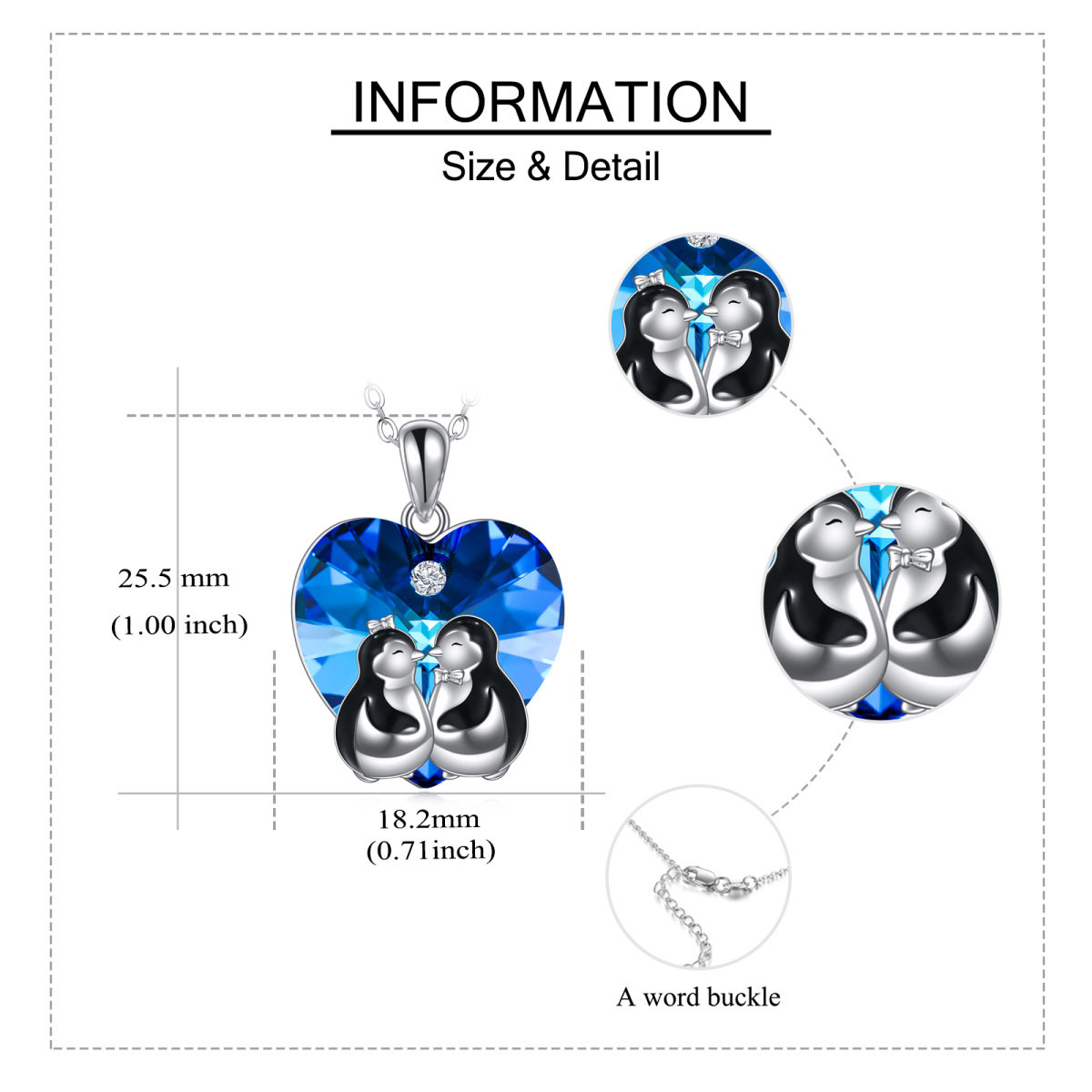 Halskette aus Sterlingsilber mit zweifarbigem Herzkristall und Pinguin-Paar-Anhänger für Damen-5