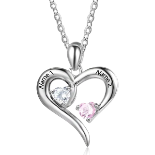 Sterling Silver Heart Personalized Birthstone & Name Pendant Necklace-42