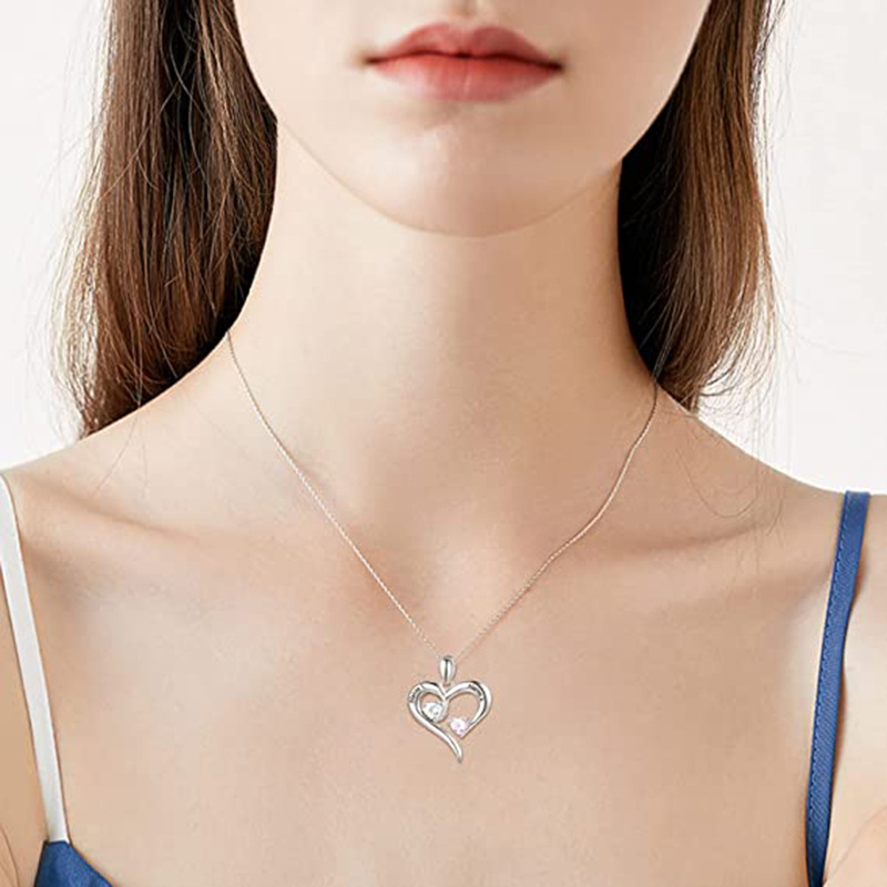 Sterling Silver Heart Personalized Birthstone & Name Pendant Necklace-2