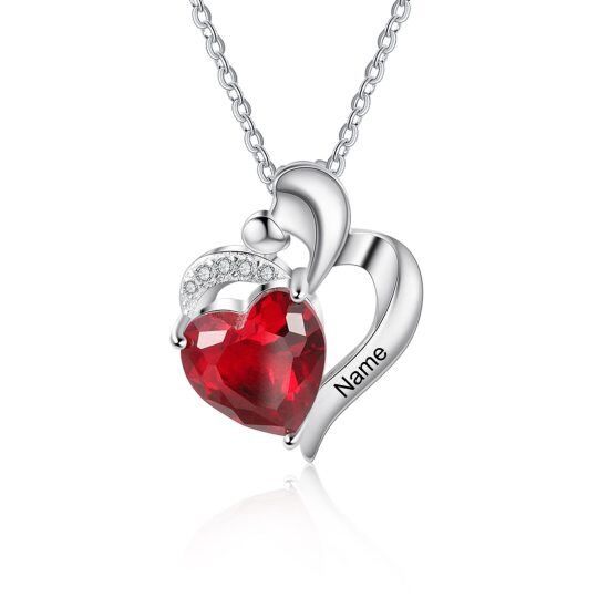 Collana con ciondolo in argento sterling con cuore in zirconia cubica personalizzata con nome classico e pietra di nascita