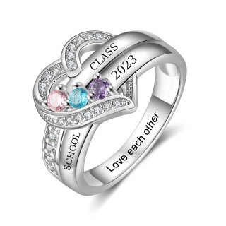 Sterling Silver Heart Personalized Engraving & Birthstone Class Ring-37