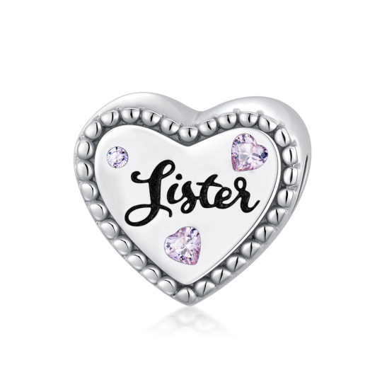 Sterling Silver Heart Cubic Zirconia Personalized Photo & Auntie & Grandmother & Mother & Sisters & Heart Bead Charm