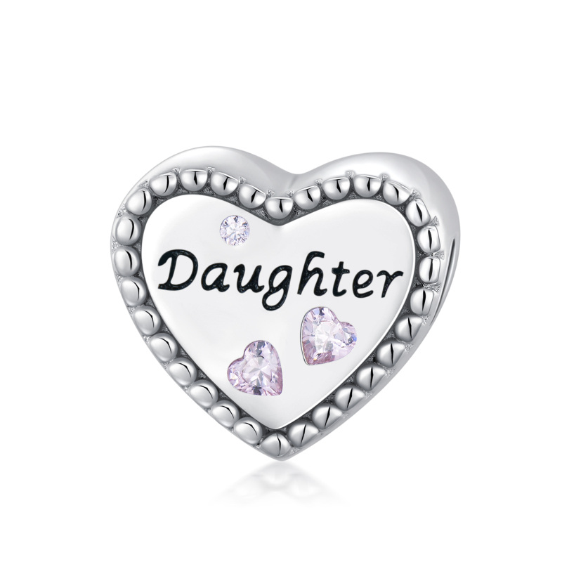 Sterling Silver Heart Cubic Zirconia Personalized Photo & Auntie Bead Charm For Grandmother Mother Sisters Auntie-1