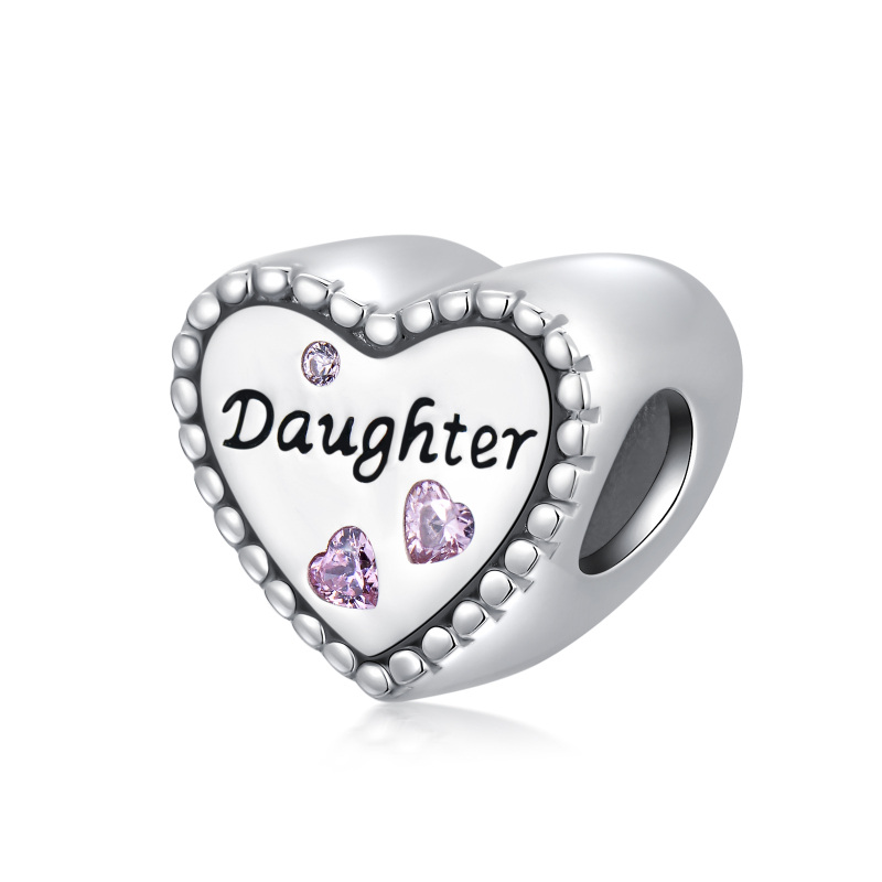 Sterling Silver Heart Cubic Zirconia Personalized Photo & Auntie Bead Charm For Grandmother Mother Sisters Auntie-3