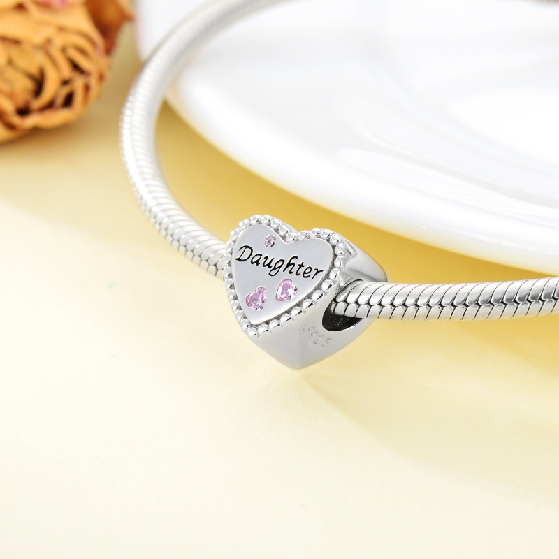 Sterling Silver Heart Cubic Zirconia Personalized Photo & Auntie Bead Charm For Grandmother Mother Sisters Auntie-4