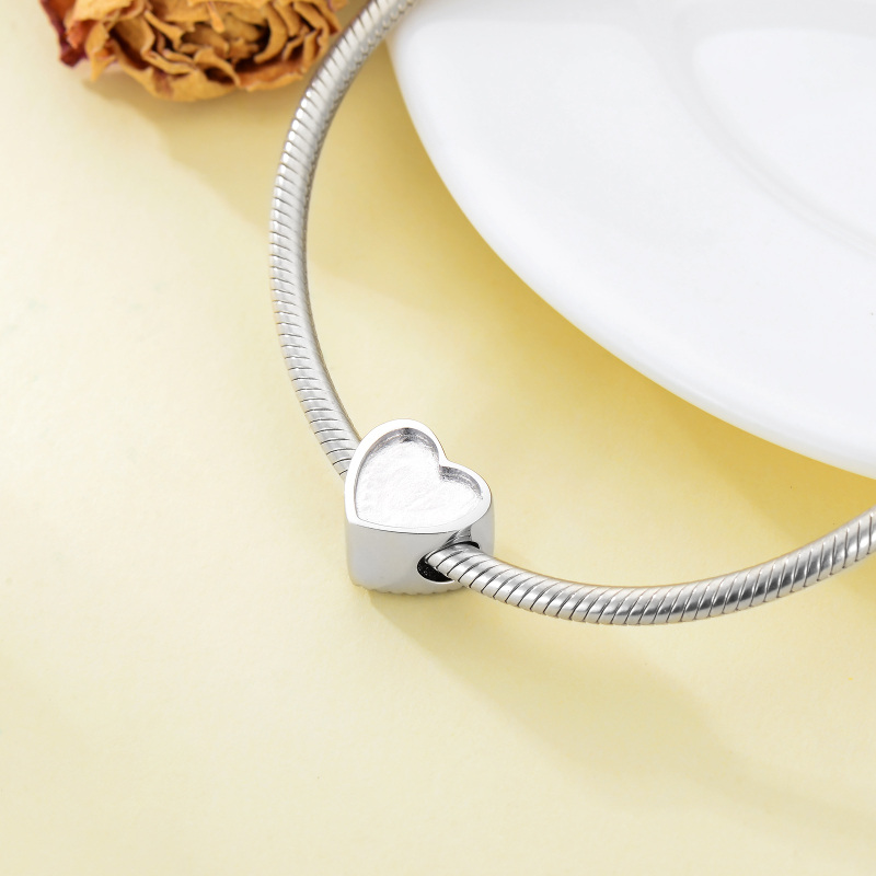 Sterling Silver Heart Cubic Zirconia Personalized Photo & Auntie Bead Charm For Grandmother Mother Sisters Auntie-5