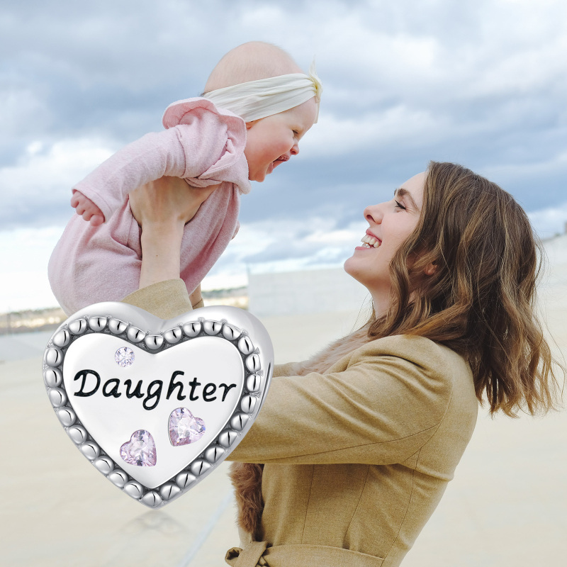 Sterling Silver Heart Cubic Zirconia Personalized Photo & Auntie Bead Charm For Grandmother Mother Sisters Auntie-6