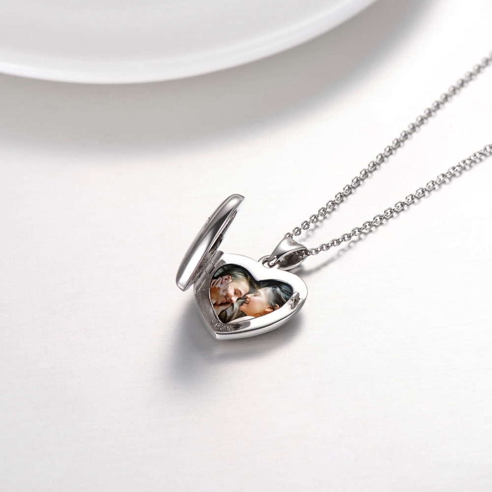 Collana con medaglione con foto personalizzata a forma di cuore in argento sterling incisa per sempre nel mio cuore-2