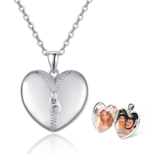 Collier en argent sterling avec pendentif photo personnalisé en forme de coeur